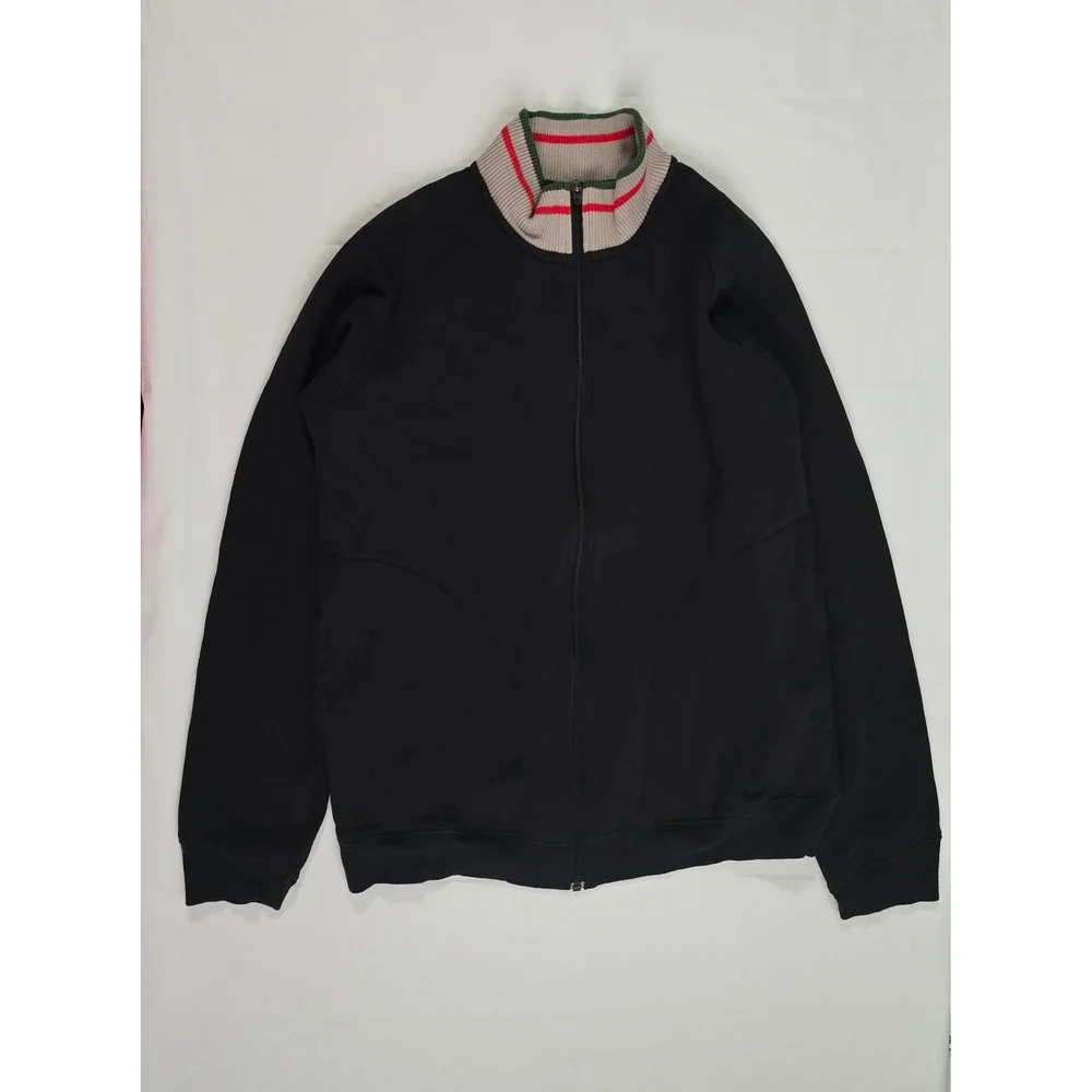 Nike Mens vintage Full Zip Fleece Track Jacket Black Striped Ribbed Collar M
